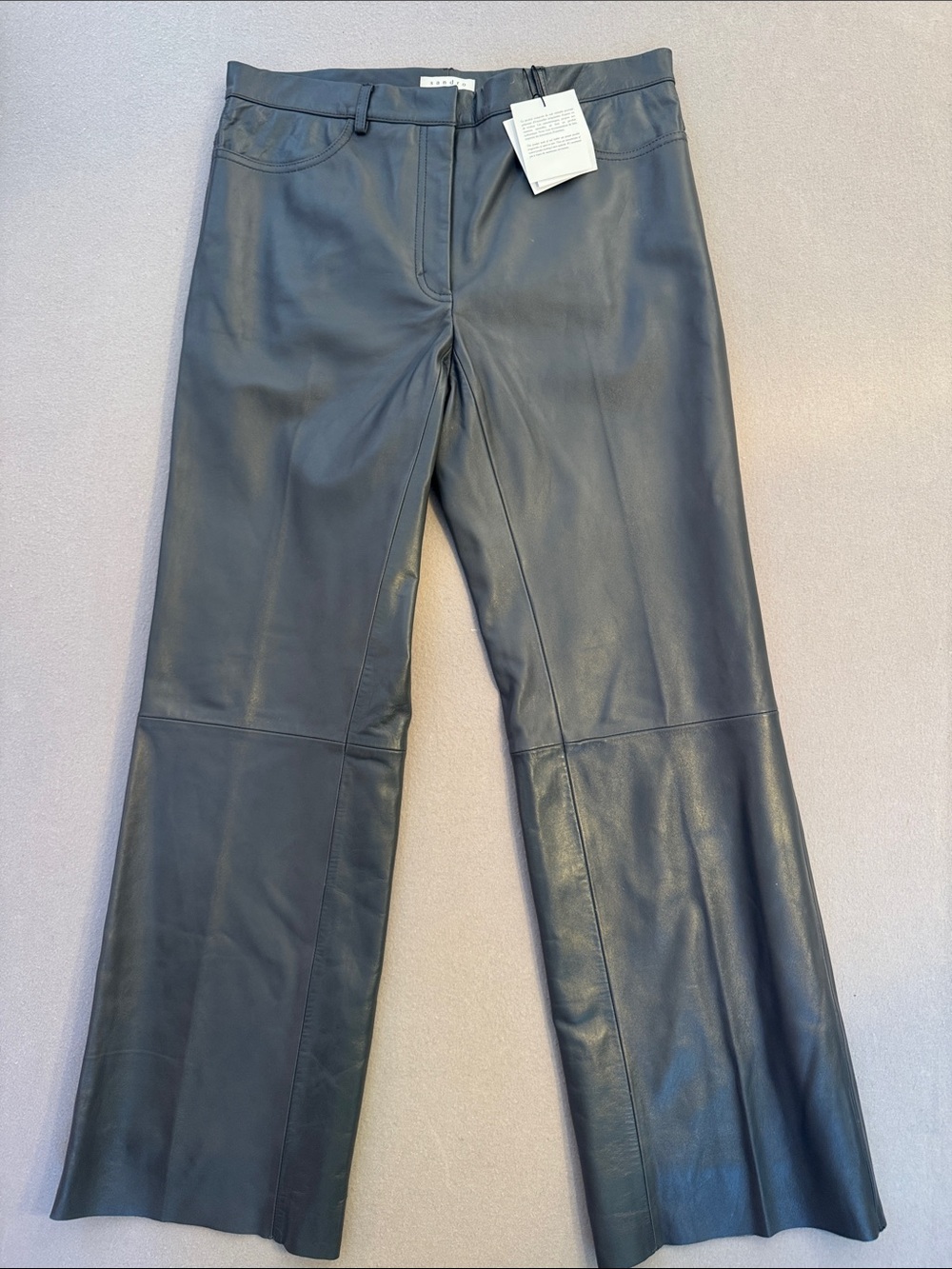 Sandro H20EVEL Lambskin Leather Pants Dark Grey NWT Size 40